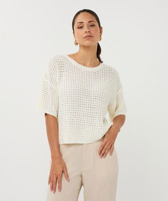 Esqualo Pull: Off White, Ajour brei