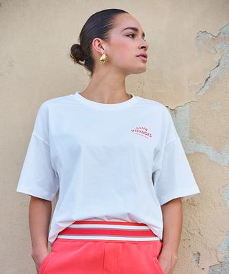 Esqualo T-shirt: Off White / Chili Red, Korte mouw, Voyages