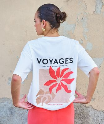 Esqualo T-shirt: Off White / Chili Red, Korte mouw, Voyages