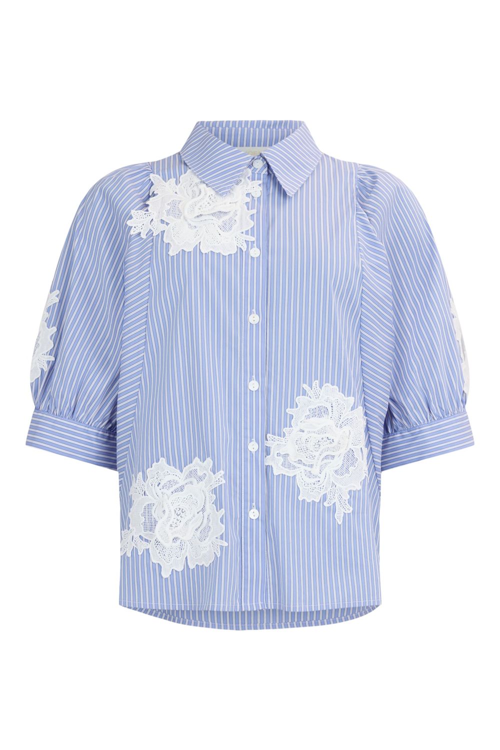 Noen Dames bloes: Blauw gestreept, broderie