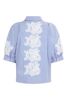 Noen Dames bloes: Blauw gestreept, broderie