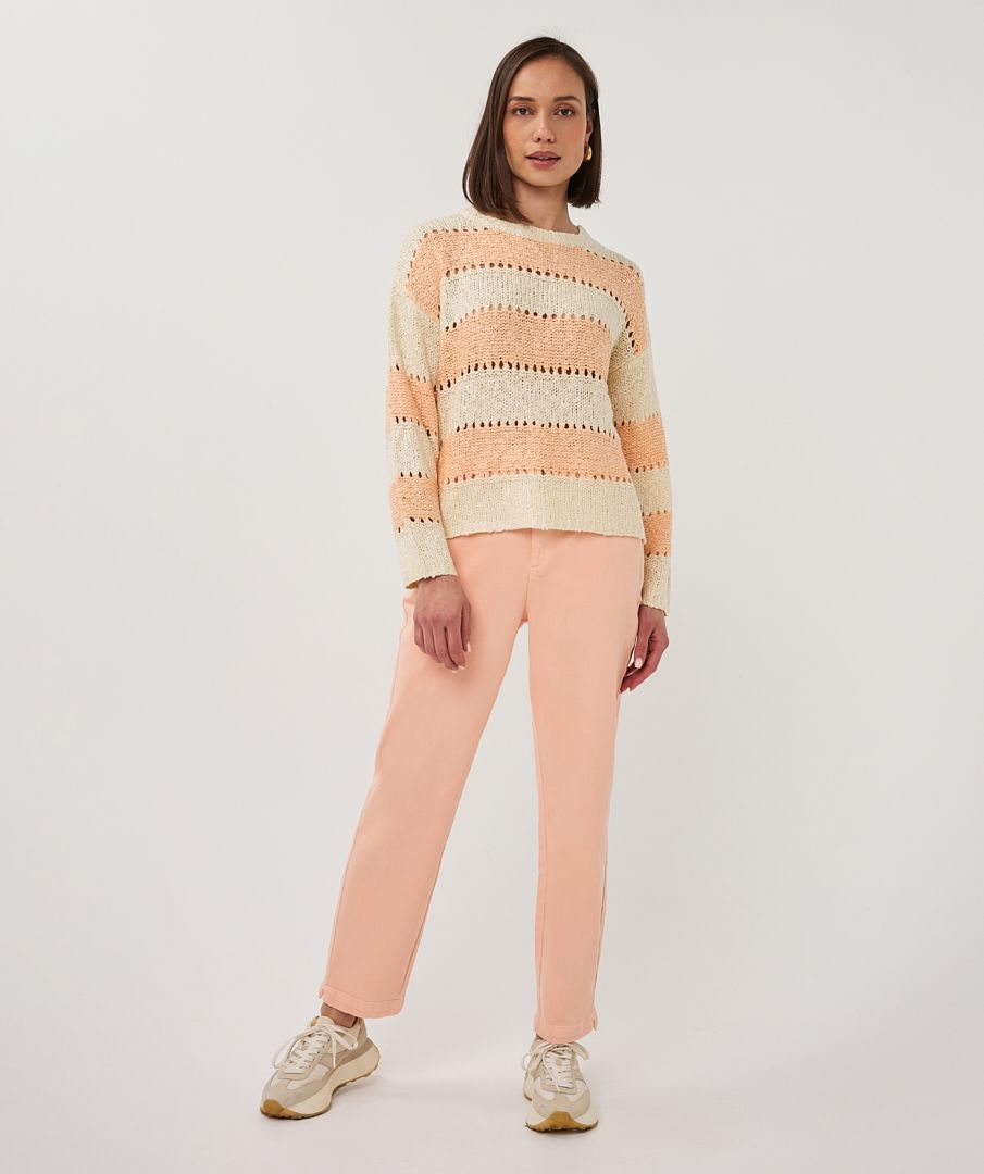 Esqualo Dames pull: Ecru / Belini, Ajour brei, lange mouwen