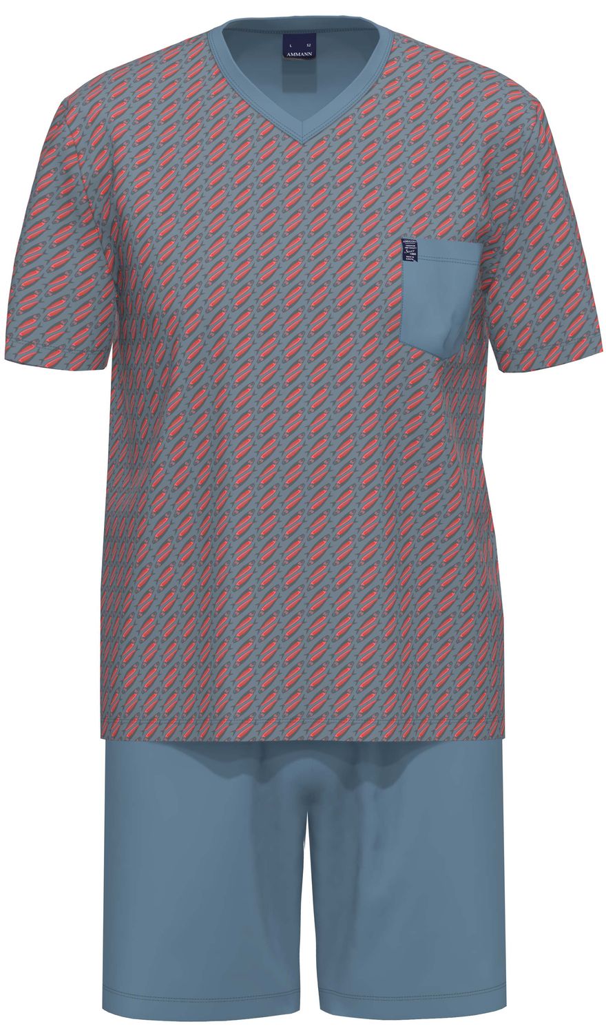 Ammann Herenpyjama: Korte mouw / short, blauw met motief