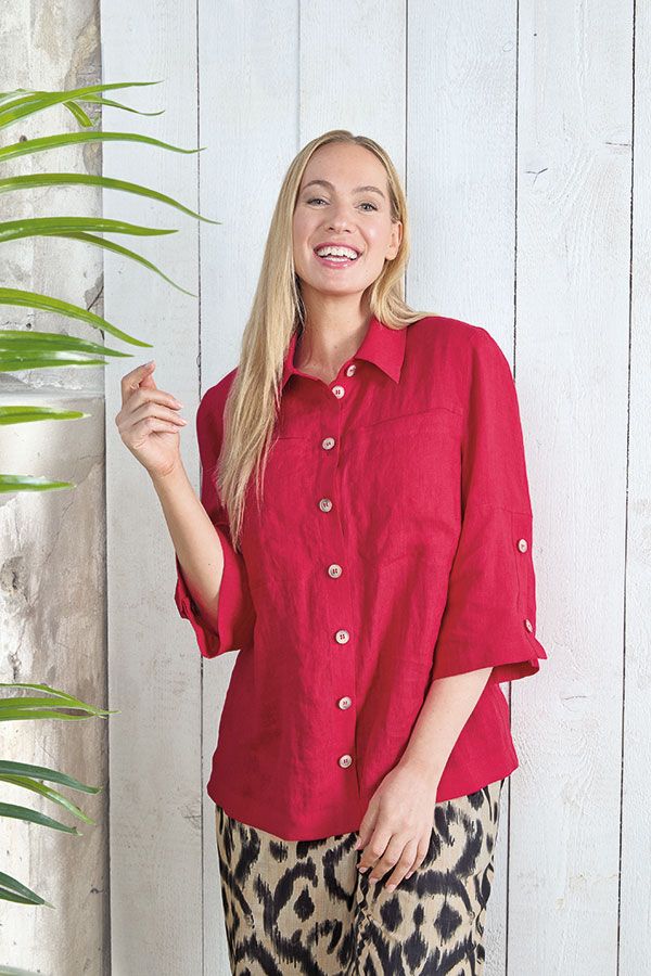 Mona Lisa Dames bloes: Linnen, rood ( duitse maten )