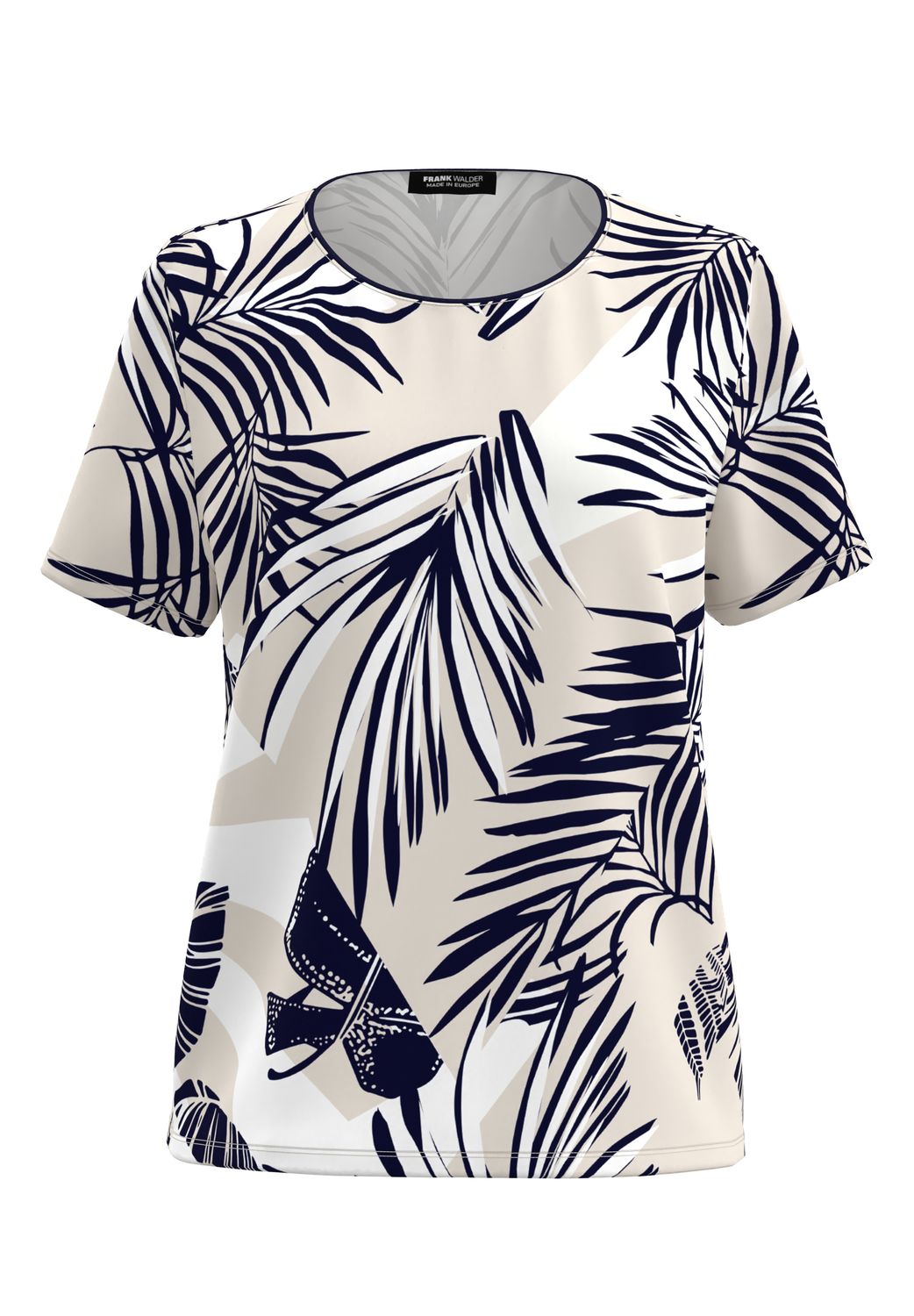 Frank Walder T-shirt: Bedrukt ( donker blauw / beige )