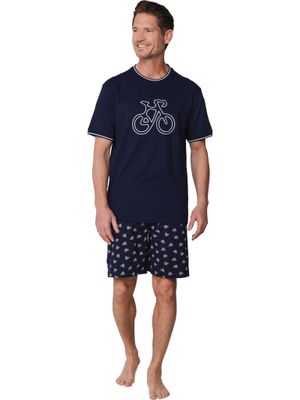 Pastunette Heren Pyjama: Blauw, Fiets motief