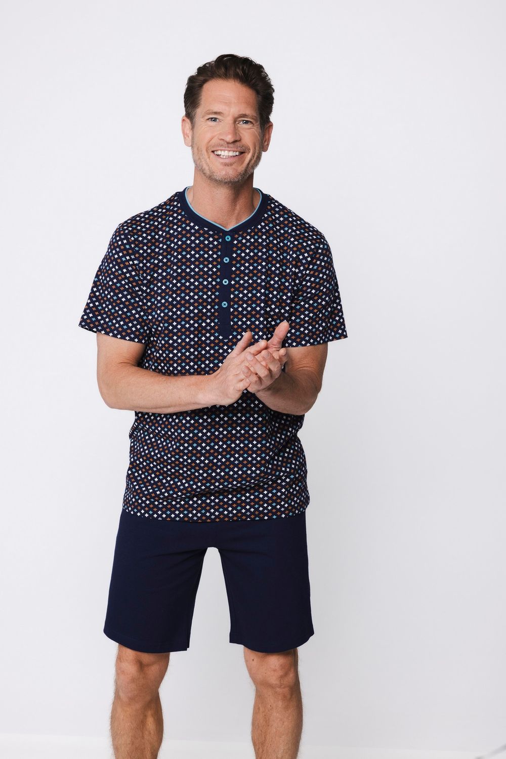 Pastunette Heren Pyjama: Blauw, korte mouw / short