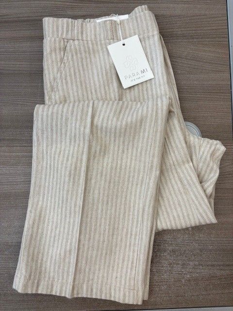 Para Mi Linnen Broek: Hannah, Striped linnen, Sand kleur