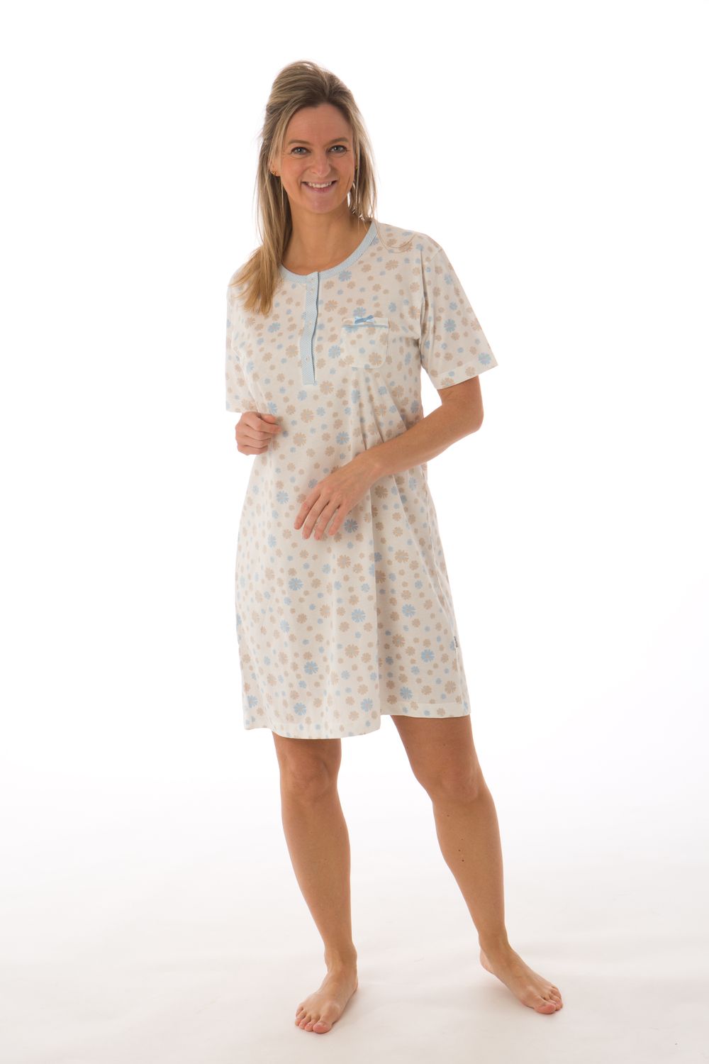 Perlina nachthemd dames: Babette, Blauw, lengte 100cm