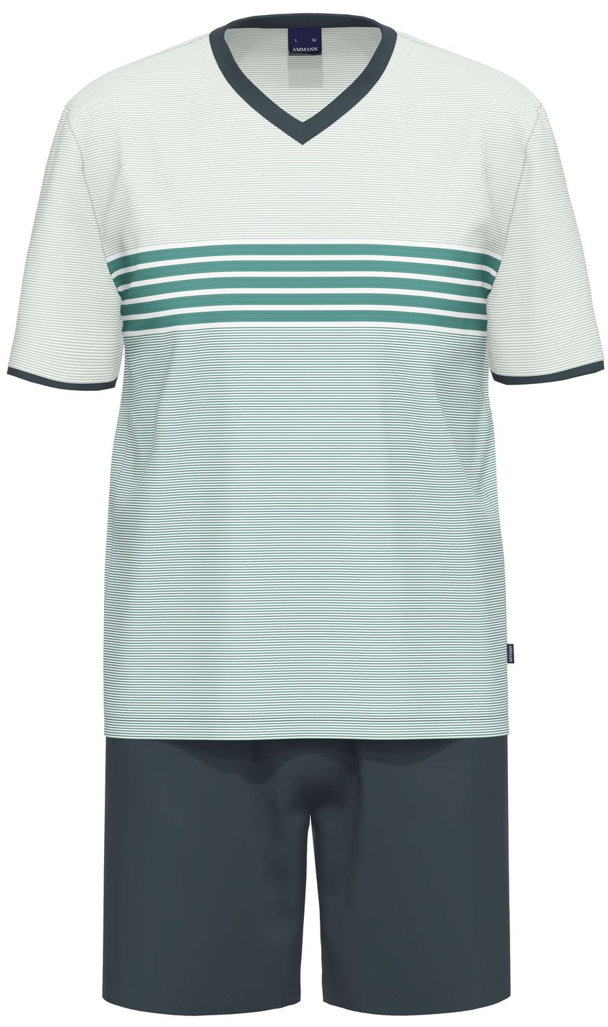 Ammann Heren Pyjama: Blauw, korte mouw / short, gestreept