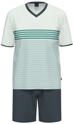 Ammann Heren Pyjama: Blauw, korte mouw / short, gestreept