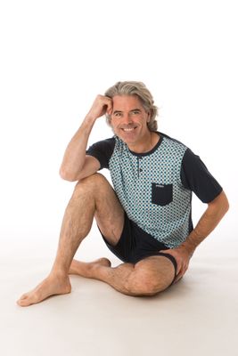 Perlina Heren Pyjama: Aiden, Blauw, korte mouw / short