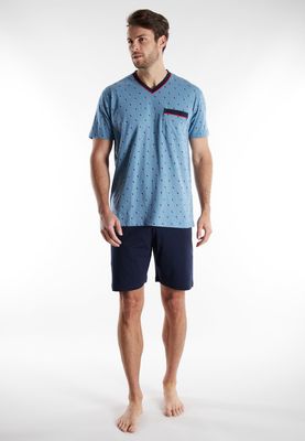 Gotzburg Heren pyjama: Blauw, Short / korte mouwen