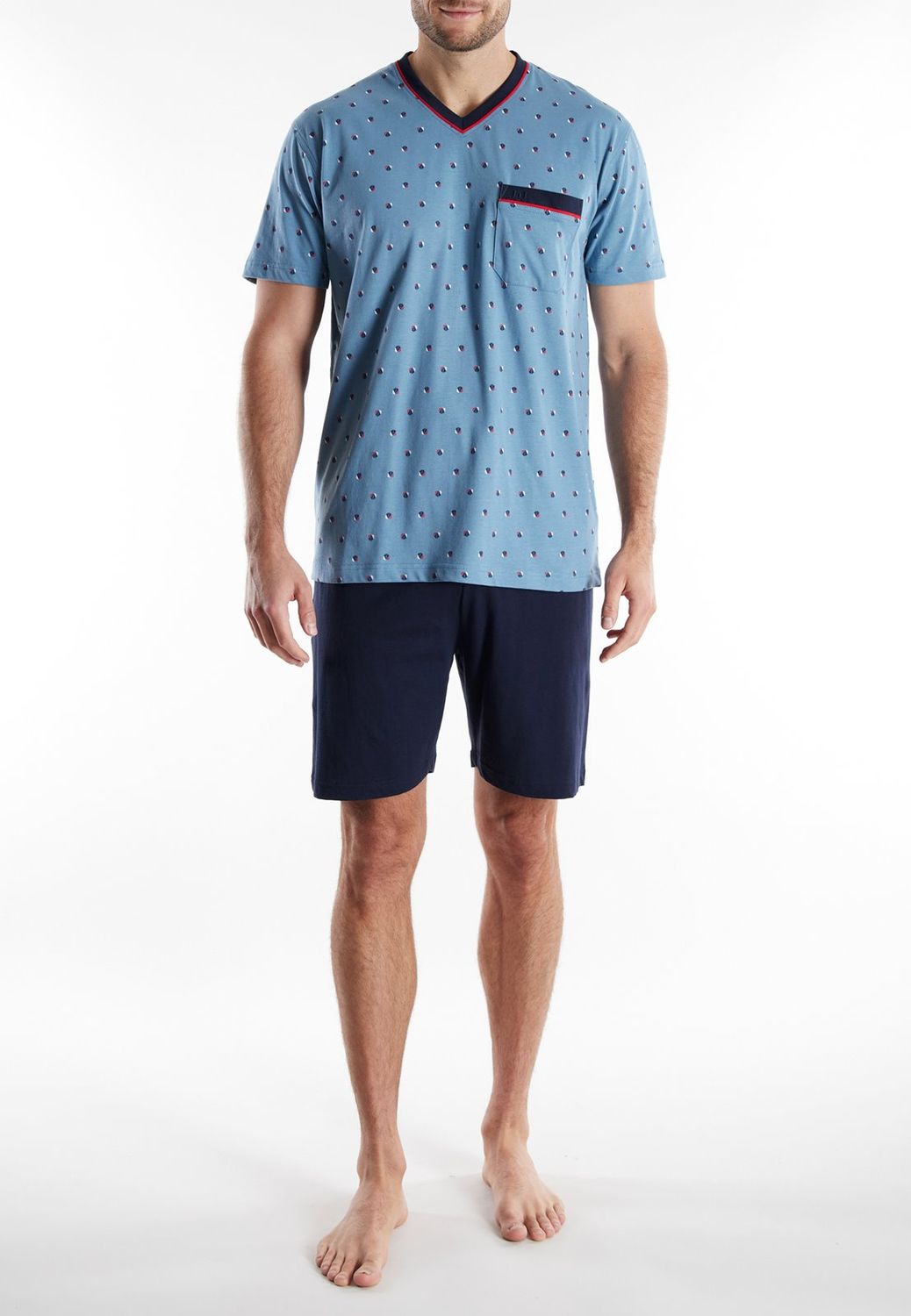 Gotzburg Heren pyjama: Blauw, Short / korte mouwen