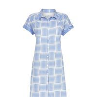 Ringella Nachthemd Dames: Blauw / Ecru, Lengte 95cm, doorknoopmodel