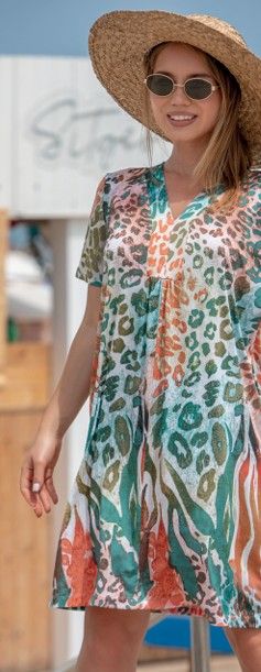 Mitjans zomer kleed: Multi color, Korte Mouw ( tot 56 )