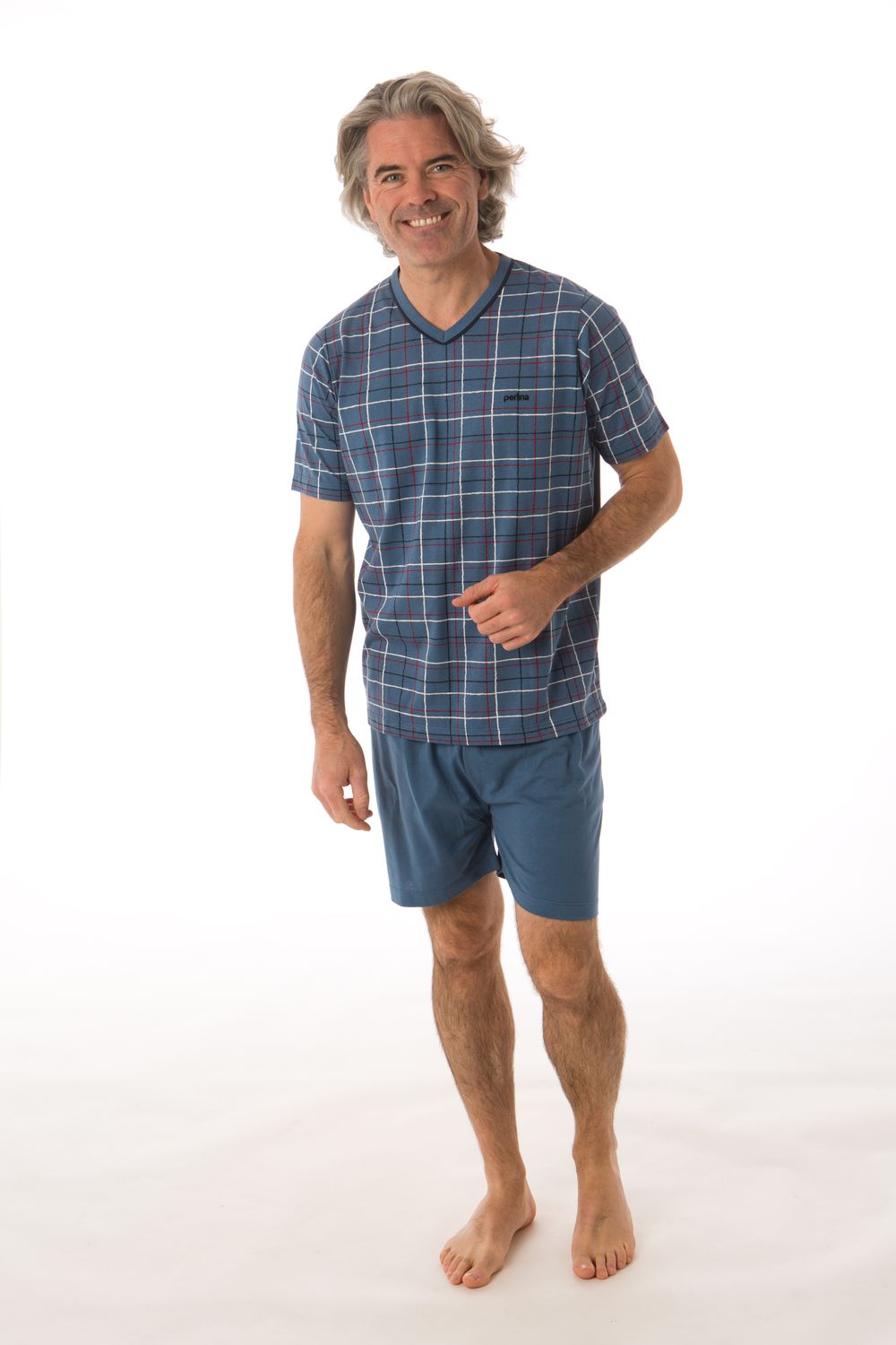 Perlina Pyjama Heren: Scott, Blauw, V hals