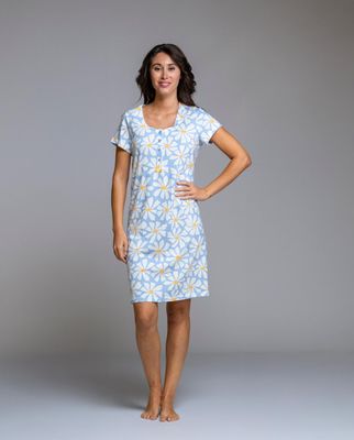 Egatex Nachthemd: Blauw geprint, korte mouw