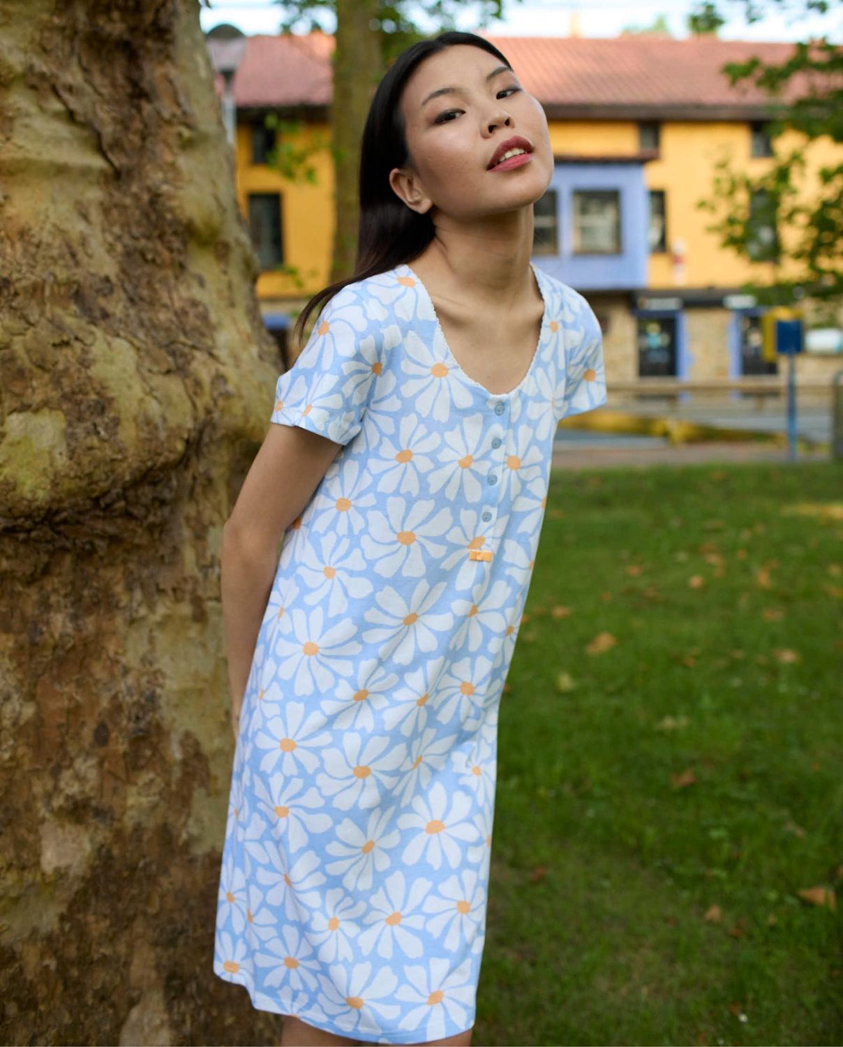 Egatex Nachthemd: Blauw geprint, korte mouw