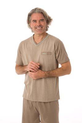 Perlina Heren Pyjama: Balder B, Licht bruin, Korte mouw