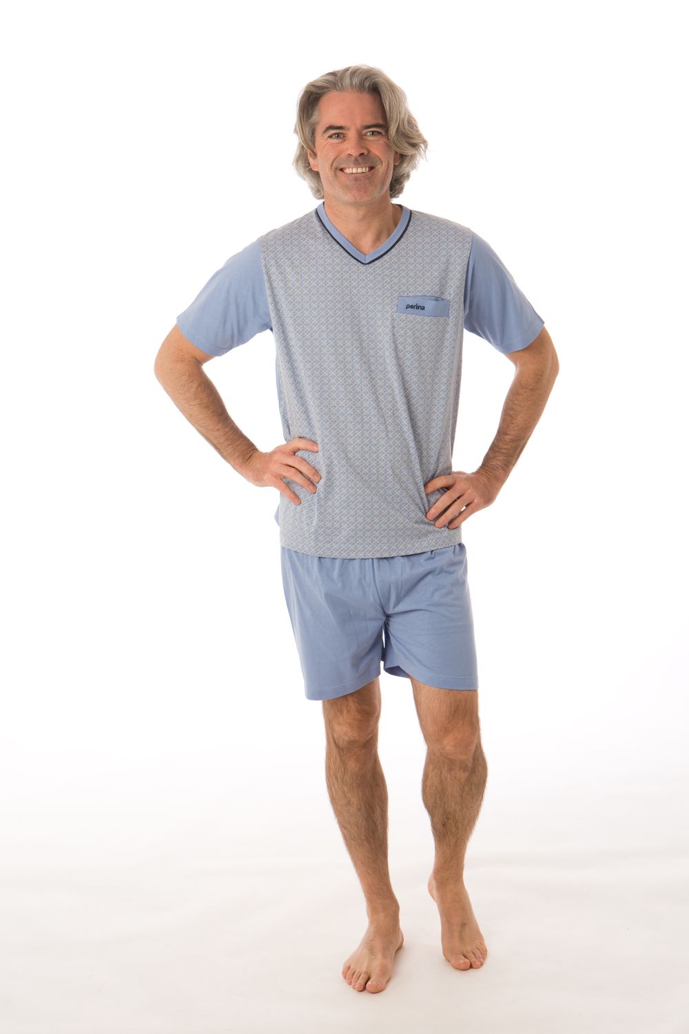 Perlina Heren Pyjama: Balder B, Blauw, Korte mouw