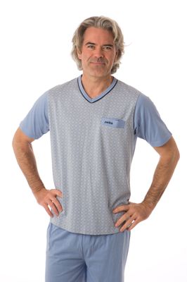 Perlina Heren Pyjama: Balder B, Blauw, Korte mouw