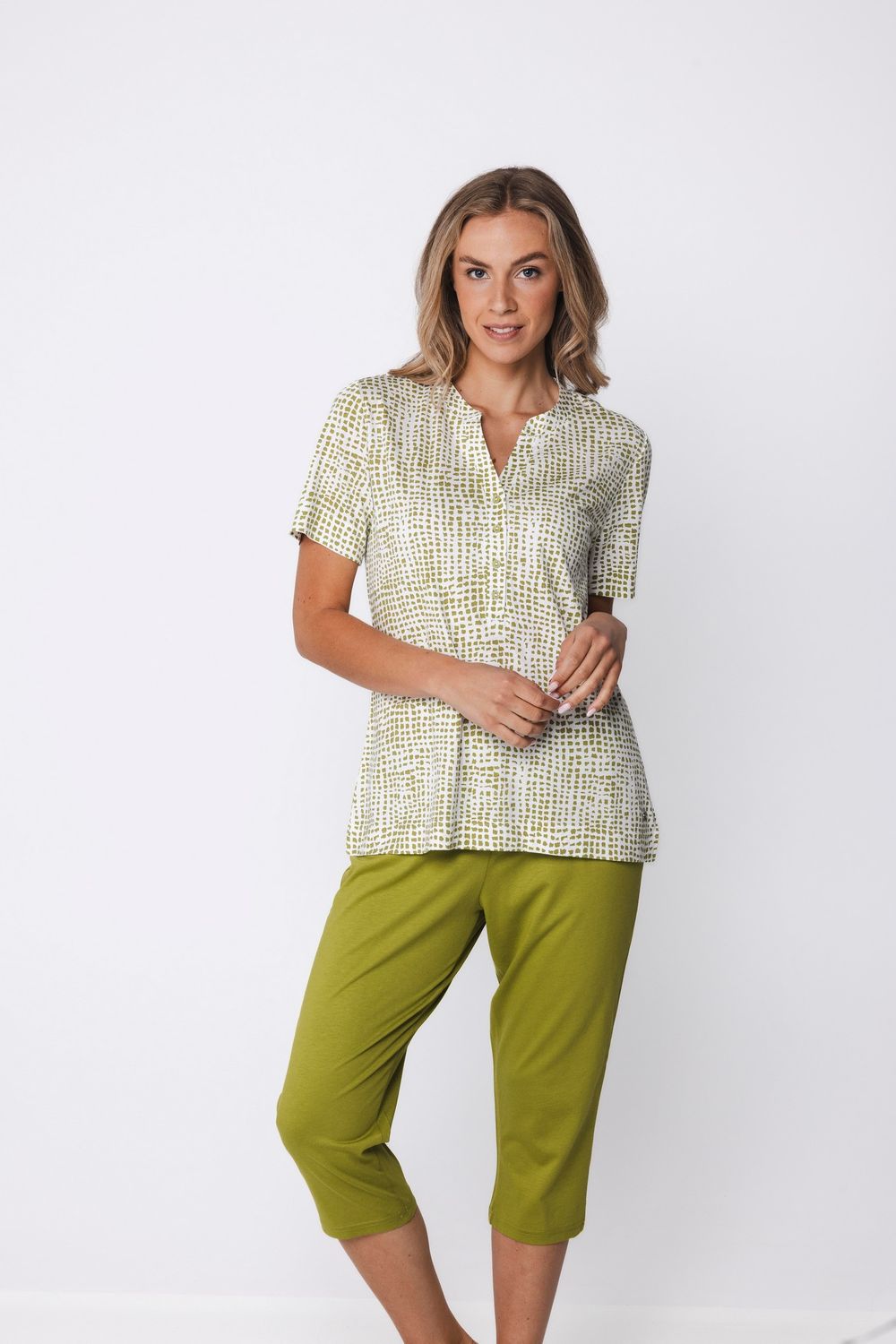 Pastunette Dames Pyjama: Groen, korte mouw - 3/4 broek