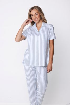 Pastunette Dames Pyjama: Korte mouw, lange broek, Doorknoop model
