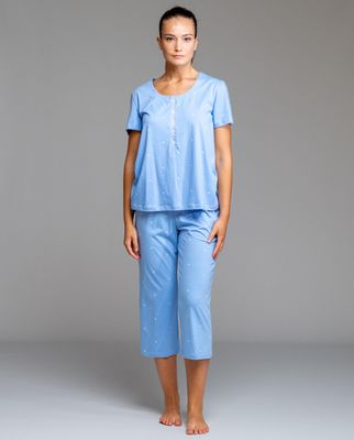 Egatex Dames pyjama: Blauw, korte mouw en kuitbroek