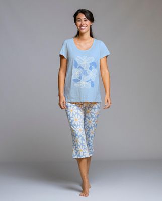 Dames pyjama: Blauw, Kuitbroek