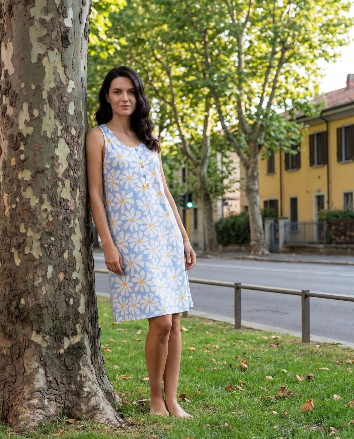 Dames nachthemd: Blauw, zonder mouw