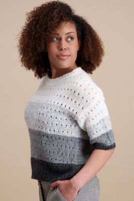 Signe Nature Dames trui: Grijs / ecru ( ajour ) Wol