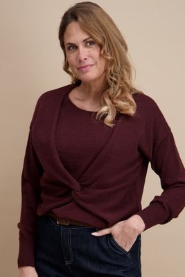 Signe Nature Dames trui: Bordeau, gekruiste fantasie op de buik