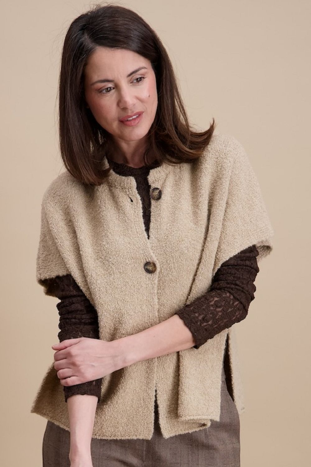 Signe Nature Dames Gilet: Beige, met knopen, mouwloos