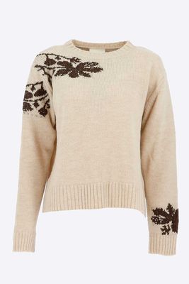 Signe Nature Dames trui: Beige met bruine bedrukking