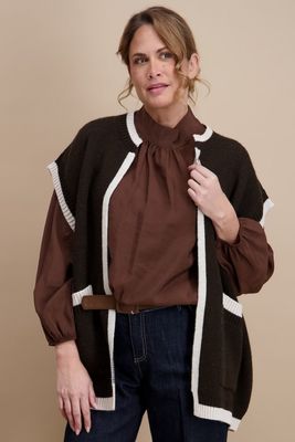 Signe Nature Dames Gilet: Bruin afgewerkt met beige