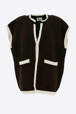 Signe Nature Dames Gilet: Bruin afgewerkt met beige