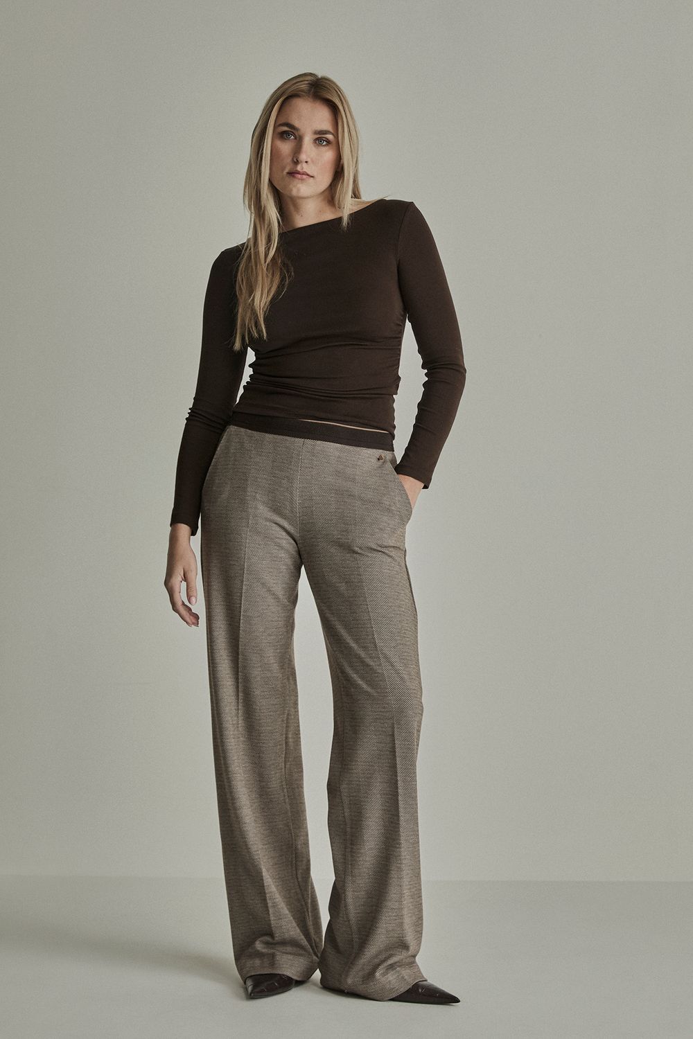 Para Mi Broek: Mira Elastic, Twill Jersey, Zig Zag Brown