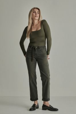 Para Mi Dames Jeans broek: Bobby, Green Smoke, Vintage denim, L30