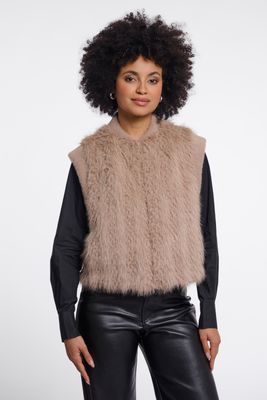 Rino &amp; Pelle bodywarmer: Alvita, Oat ( beige ) kleur, bont