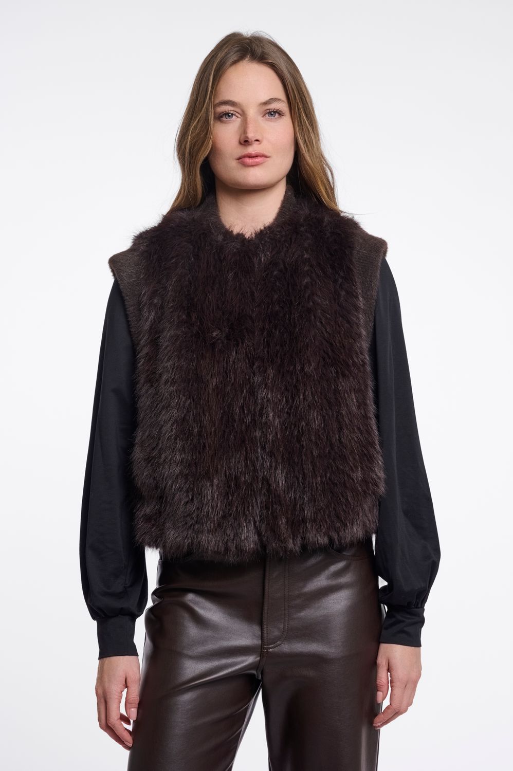 Rino &amp; Pelle bodywarmer: Alvita, Peated ( Bruin ) kleur, bont