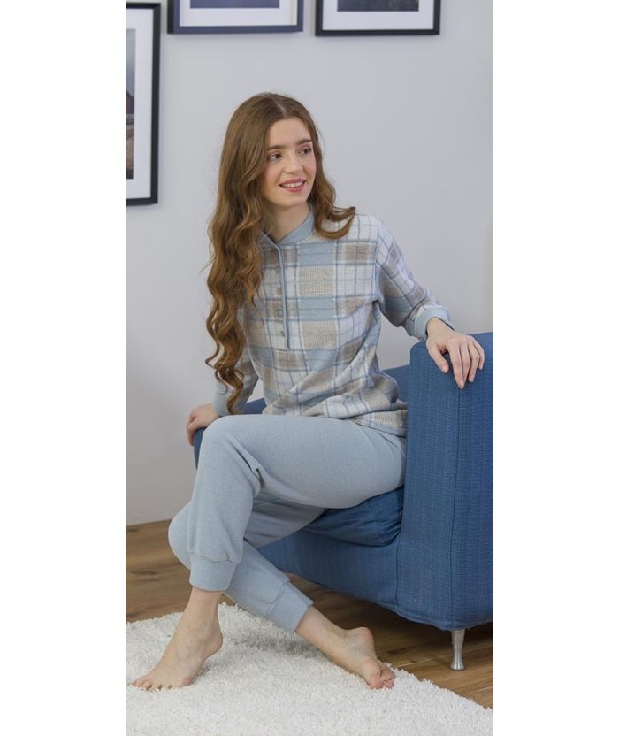 Gary Pyjama dames: Punto Milano, Bottoni ( blauw ), extra warm