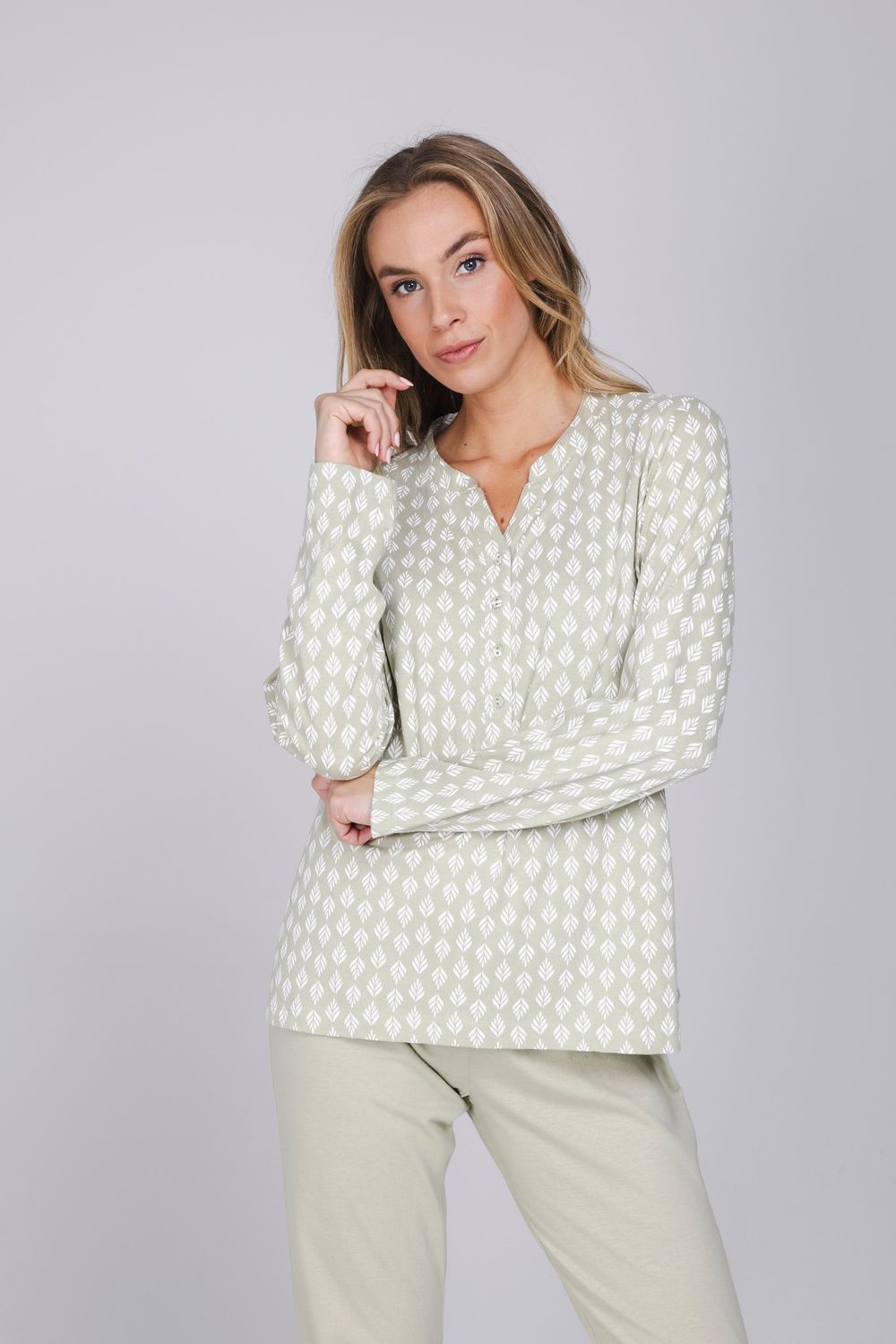 Pastunette dames Pyjama: Groen, Lange mouwen, tot 54