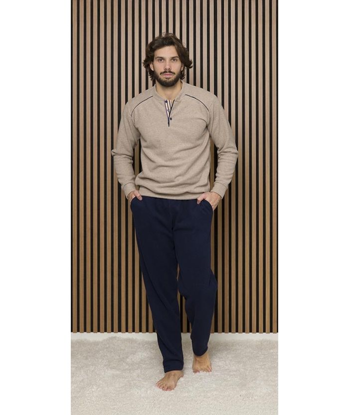 Gary heren pyjama: Tabacco ( beige ), punto milano ( warm )
