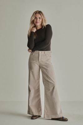 Para Mi Dames broek: Sharon, Ribfluweel, Ivory Grey, Vintage Corduroy