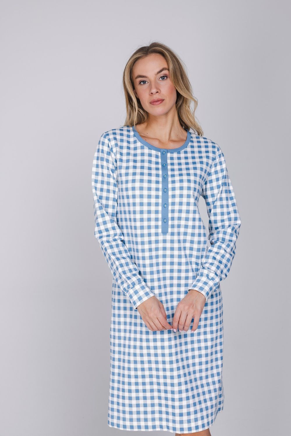 Pastunette Dames Nachthemd: Blauw, gemoltoneerd