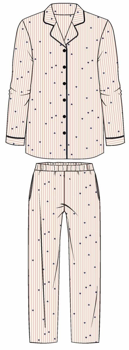 Ringella dames pyjama: Peach, doorknoopmodel, 100% katoen