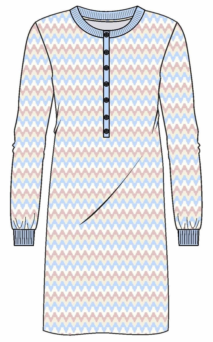 Ringella dames nachthemd: Fjord ( blauw ), 100% katoen interlock, 95cm lengte