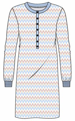 Ringella dames nachthemd: Fjord ( blauw ), 100% katoen interlock, 95cm lengte