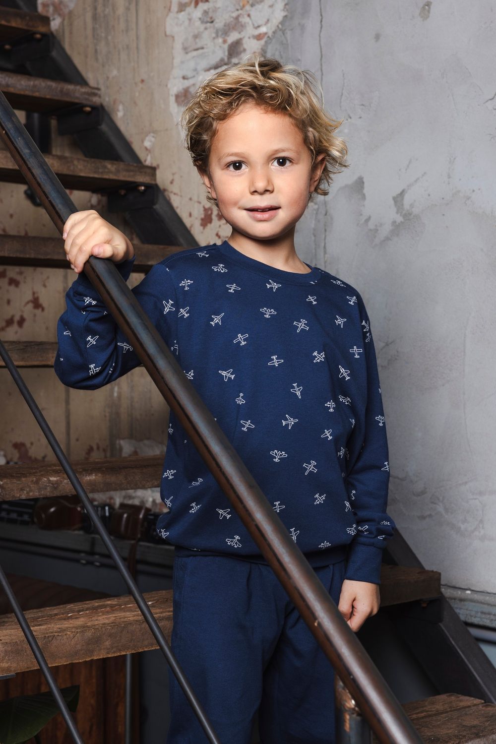 Pastunette Jongens Pyjama: Blauw, Vliegtuigen